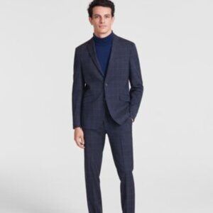 Kenneth Cole Reaction Mens Techni-Cole Slim-Fit Str Dark Blue 38S